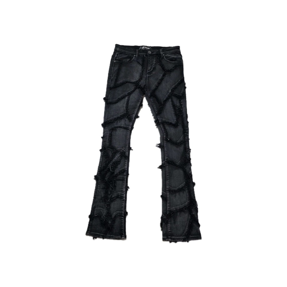 Vicious Men's Black Distressed Web Detail Cotton Jeans Size 34